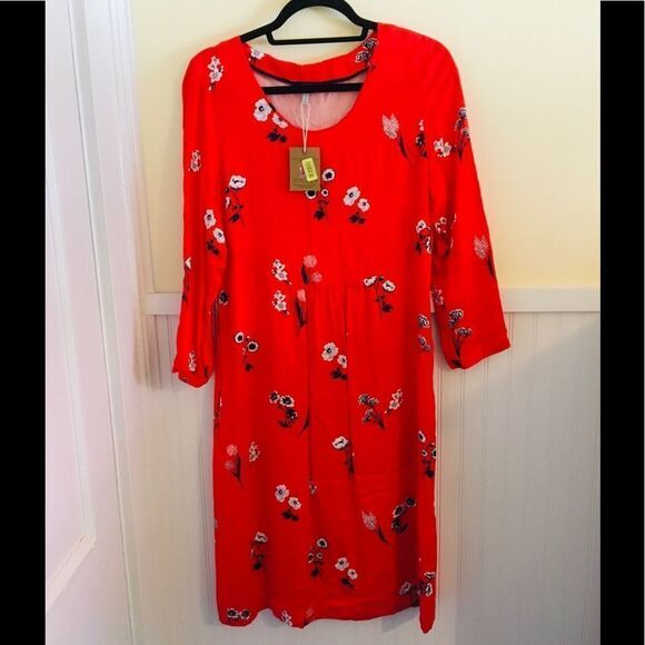 Joules Alison Red Sheath Dress Floral 3/4 Sleeve - Picture 2 of 4